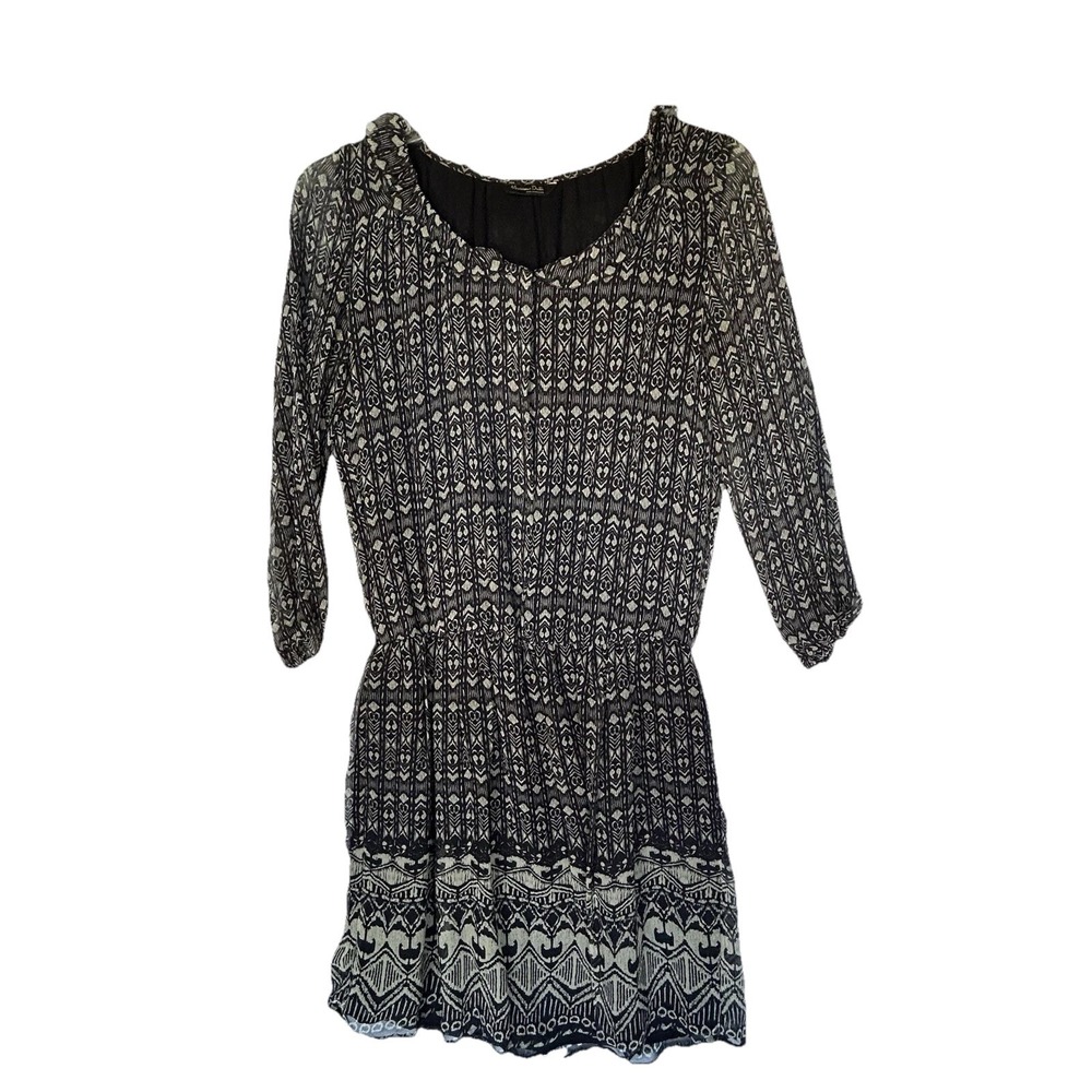 Massimo Dutti Women's Dress 100% Silk Black Cream Ruffle Collar Lined Size 6